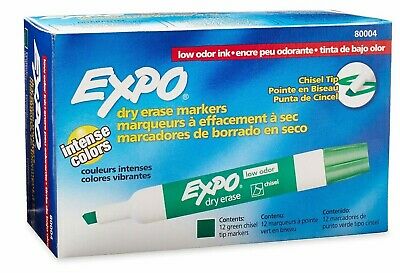 Expo Chisel Premium Low Odor Dry Erase Markers (80004) Green, 12 Each