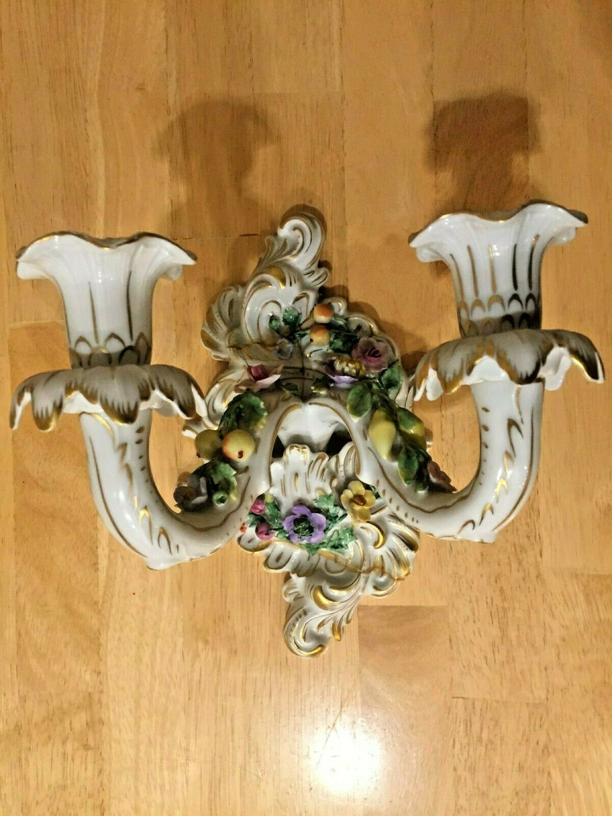 Authentic Vintage Dresden Wall Sconce Candle Holder 2 Arms, Rococo Baroque