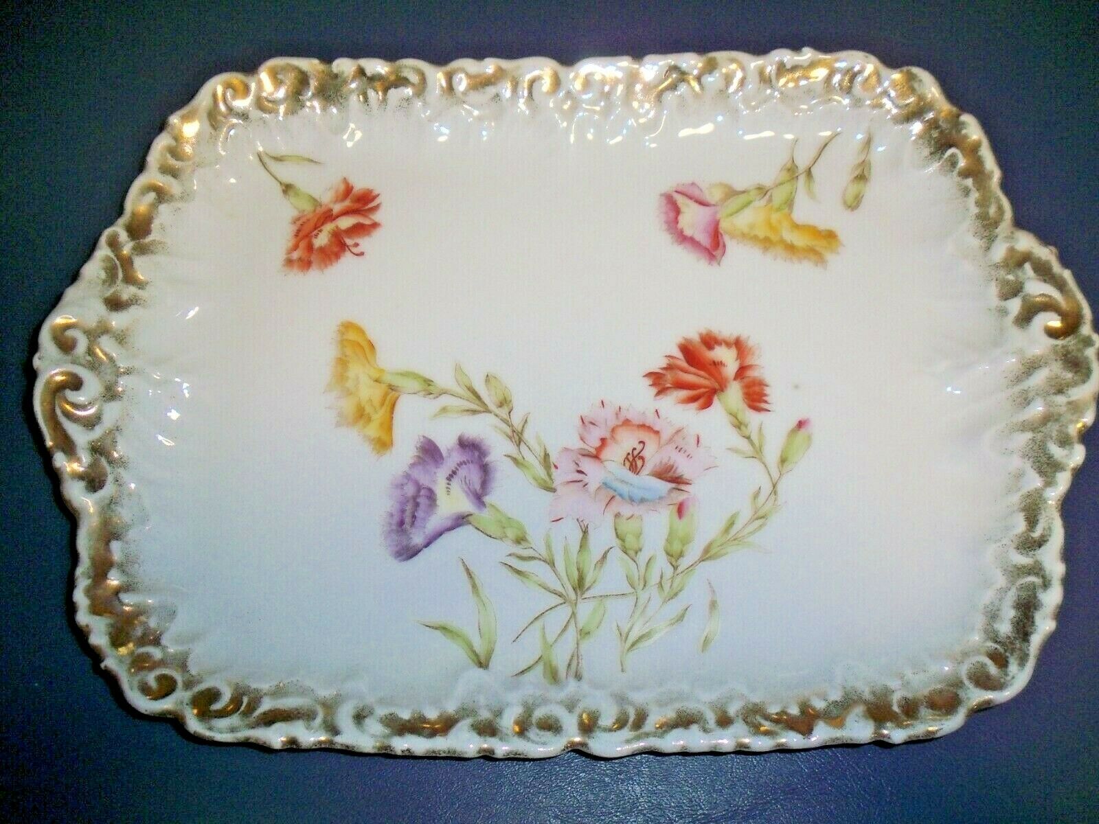 Antique Dresden Germany Hand Painted Floral Tray 10 3/4"