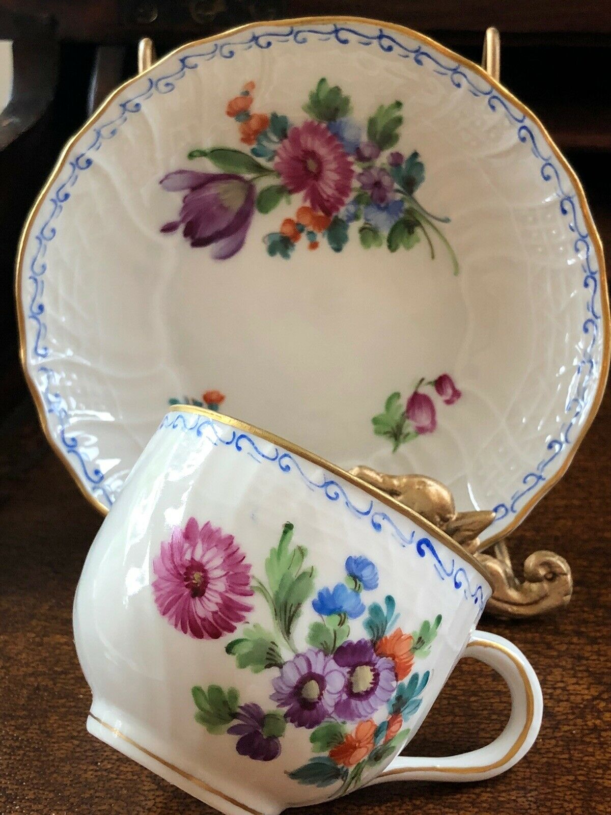 Vintage Carl Thieme Handpainted Dresden Mini Teacup / Demitasse Cup And Saucer