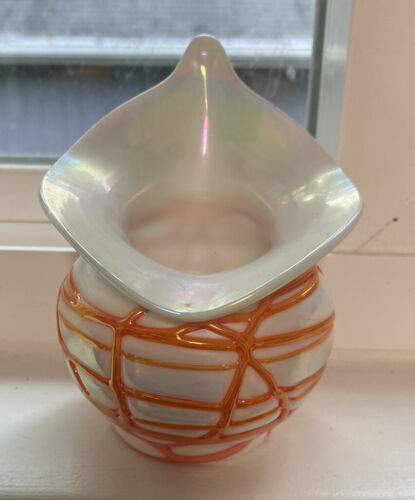 Gibson Orange & Fushia Drizzle Pattern Iridescent Jack In The Pulpit Vase