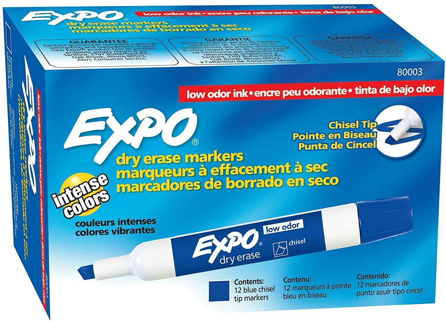 Expo Chisel Dry Erase Markers For Whiteboards (80003) Blue, 12 Count