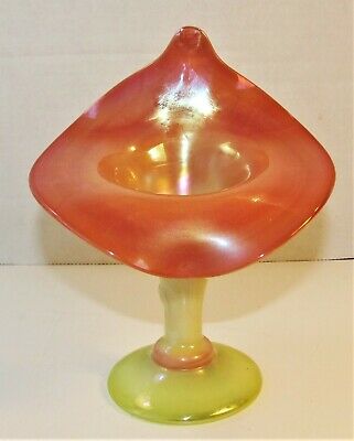 Gibson Hand Blown Burmese Shiny Pulled Art Glass Jack In The Pulpit Jip Vase