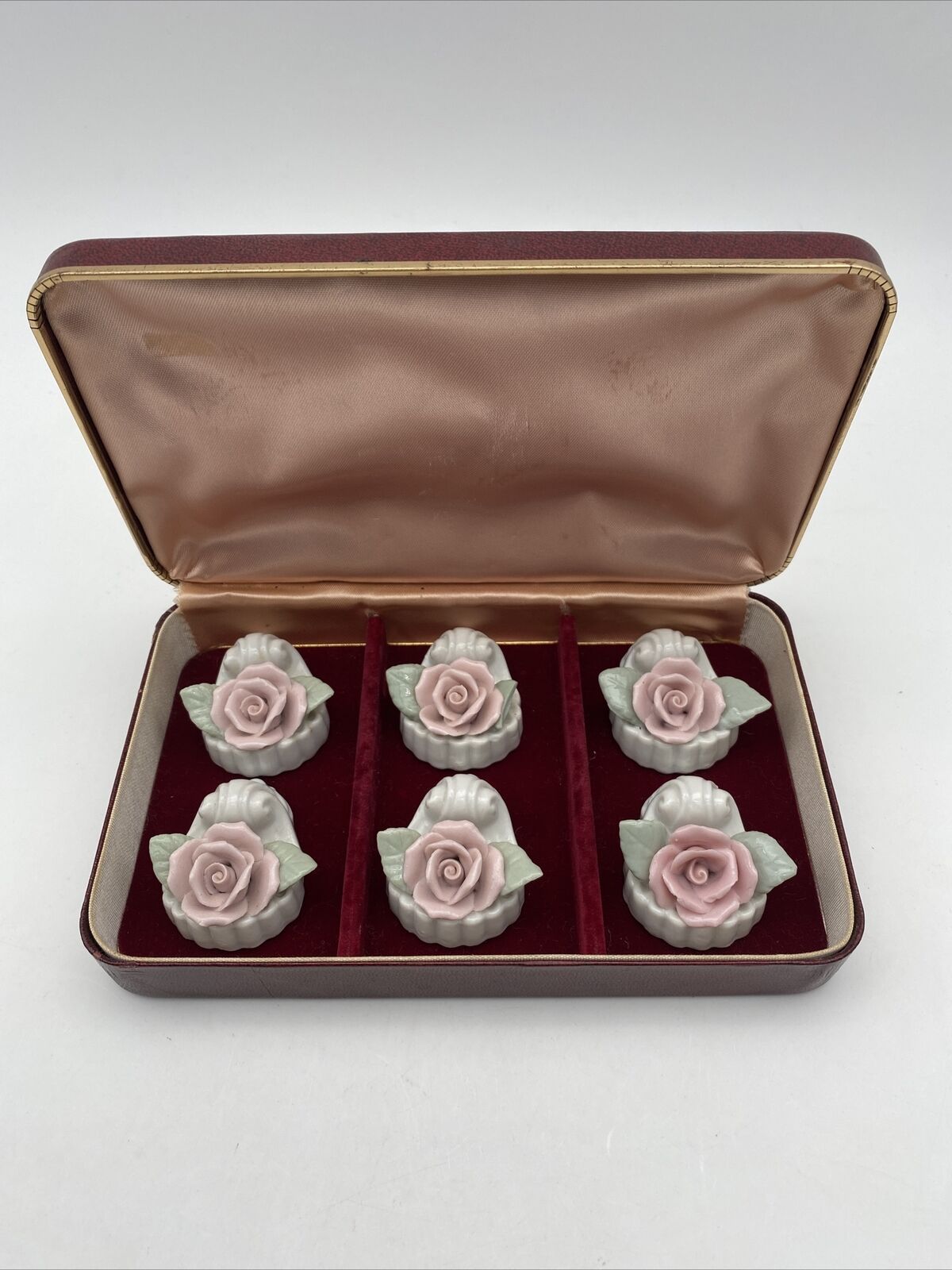 6 Vintage Rose Shaped Place Card Holders Ceramic