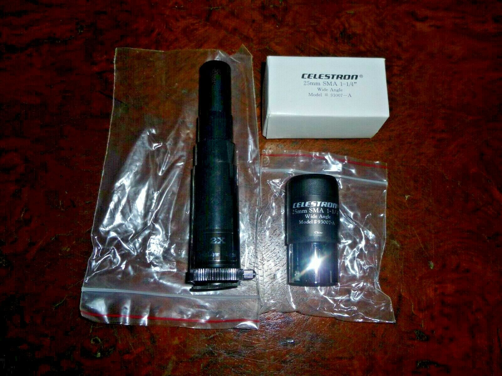 Nip Celestron 2x Barlow And 25mm 1.25 Wide Angle Lens 93007