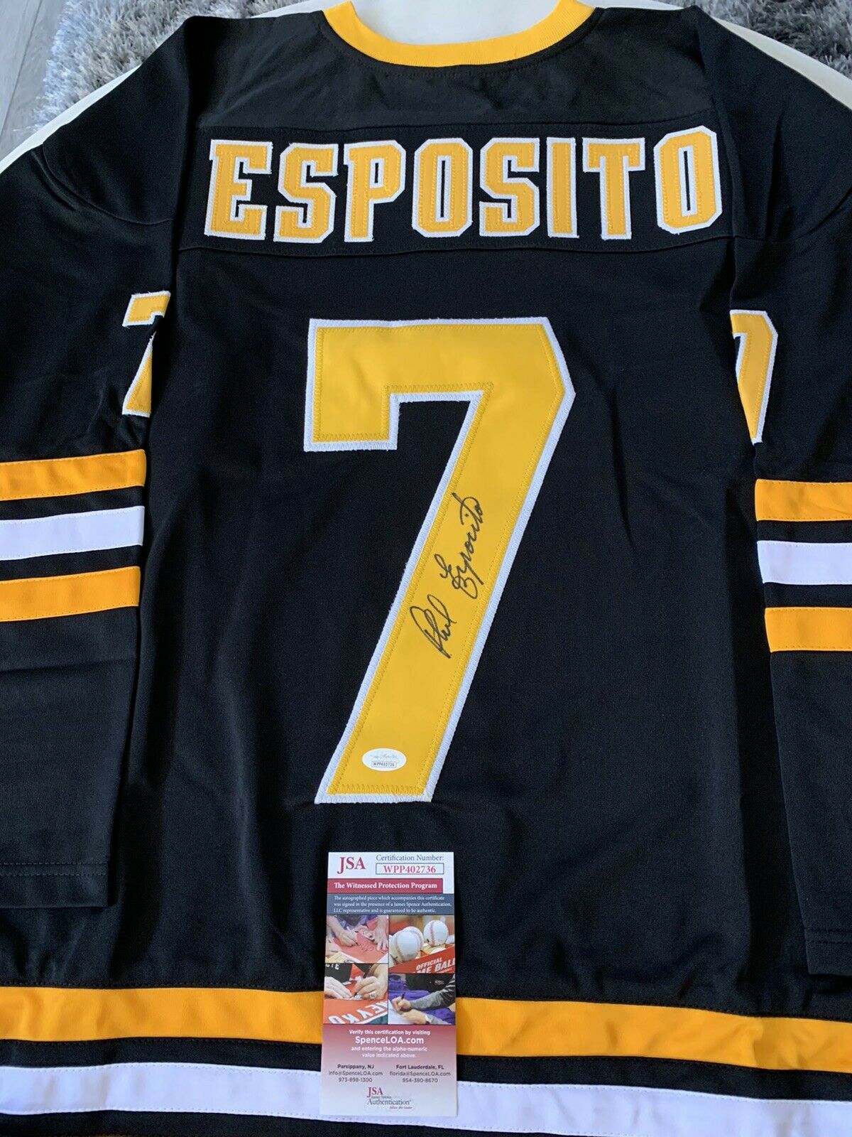 Phil Esposito Autographed/signed Jersey Jsa Coa Boston Bruins
