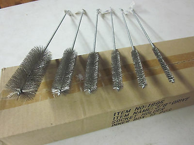 6pc 16" Long Steel Wire Round Tube Gun Cleaning Brushes 3/8"-1-1/2" Brush Bottle