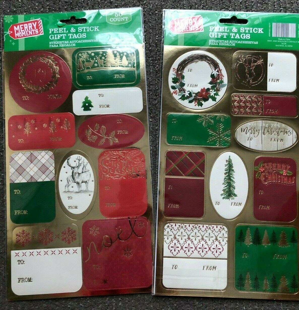 50 Peel & Stick Merry Christmas Classy Gift Tags New Free Shipping Noel Joy Tree