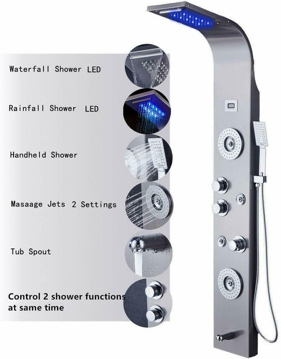 Ello&allo Stainless Steel Led Shower Panel Tower Rain Massage System Body Jets