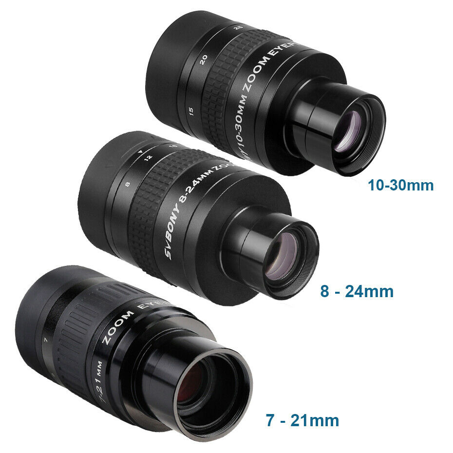 Svbony 1.25" Telescope Zoom Eyepieces 7-21mm/8-24mm/10-30mm Fmc Fully Metal