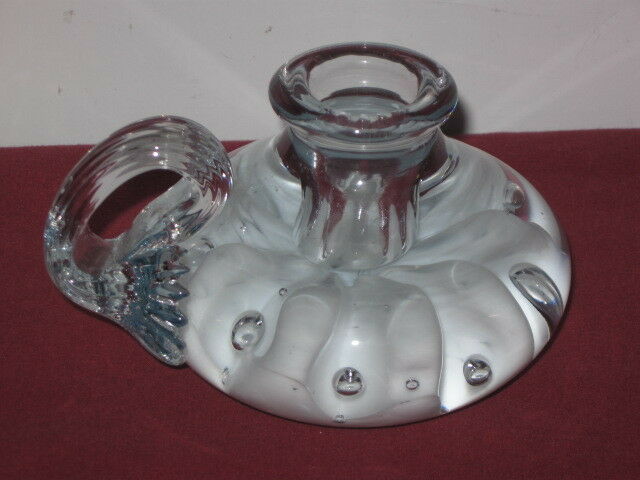 Gibson Glass ,  Crystal Candle Holder,  With White Flower, Marked 2000  --  Rare