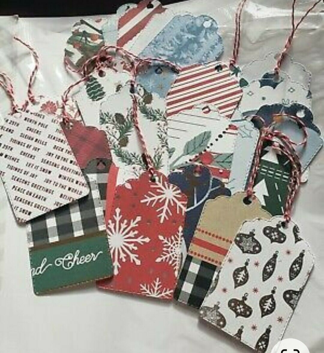 Christmas Gift Tags With Strings (10) Wide Variety  Of Christmas Cardstock