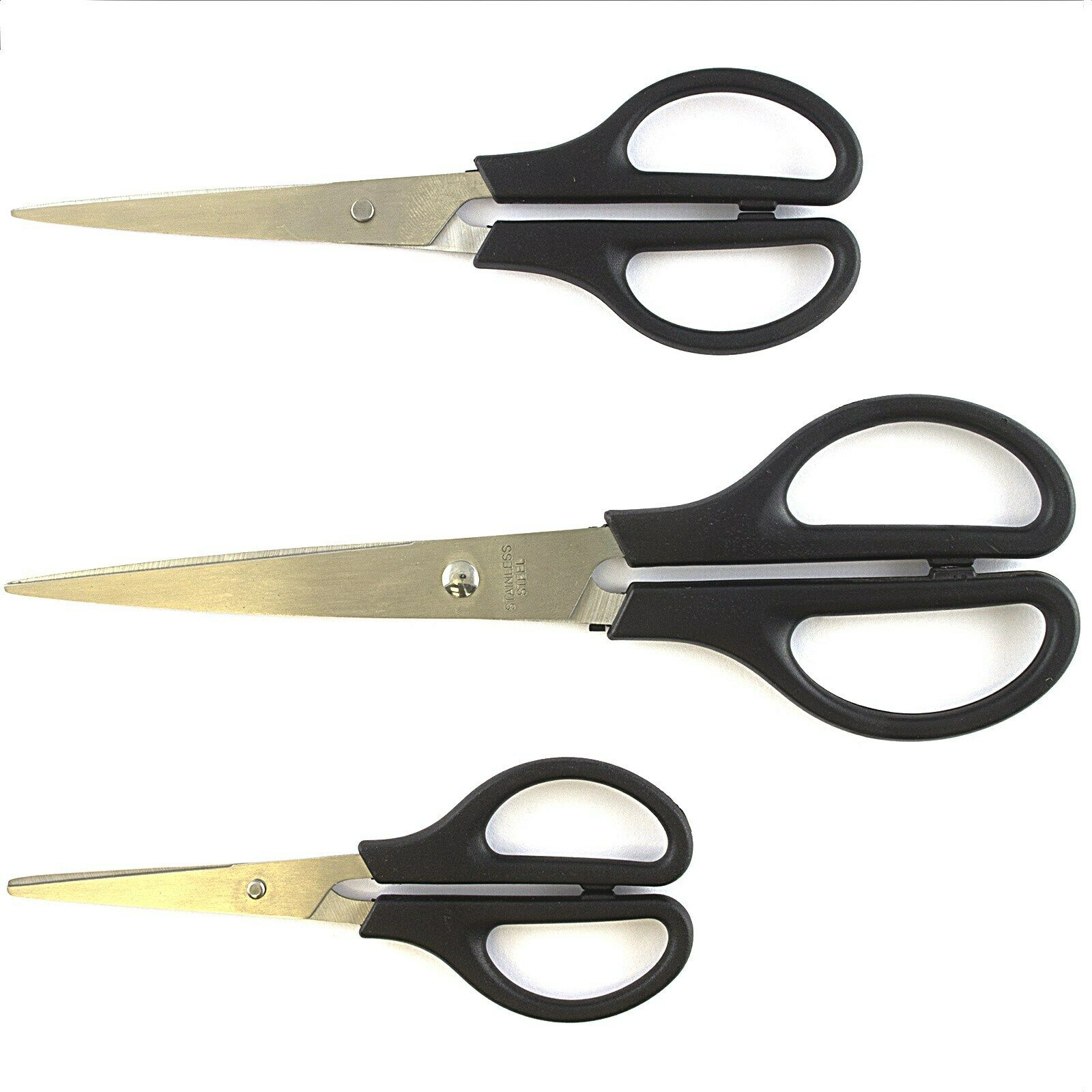 3 Pc Household Scissors Set School Office Cutting Sewing Arts Crafts Kitchen