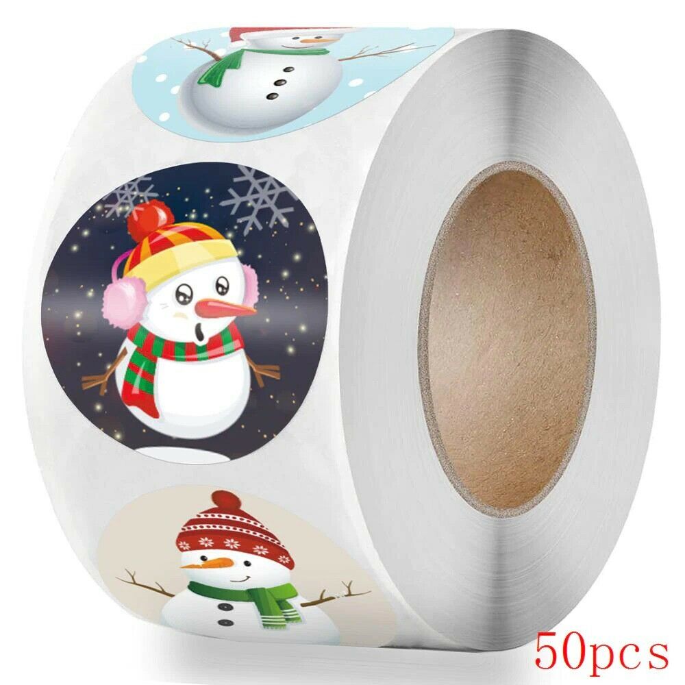 50pcs Merry Christmas Sticker Snowman Home Decor Wrapping Gift Box Label Tags